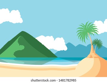 summer beach landscape with mountains