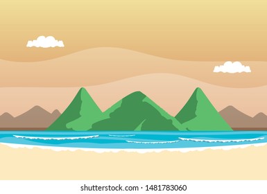 summer beach landscape with mountains