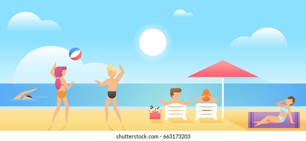 Summer beach landscape. People on the beach