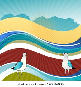 Summer beach landscape with seagulls esp10