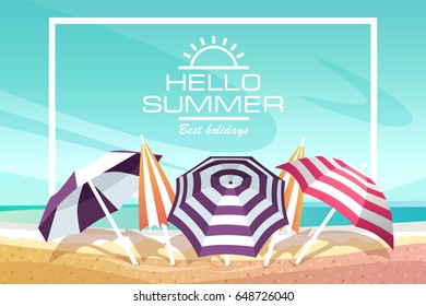 Summer beach landscape with umbrellas