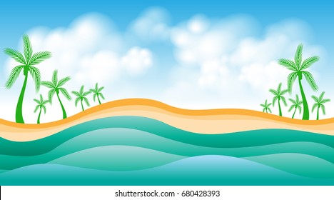 Summer Beach Landscape Vector illustration Design for Background, Card or Banner Template