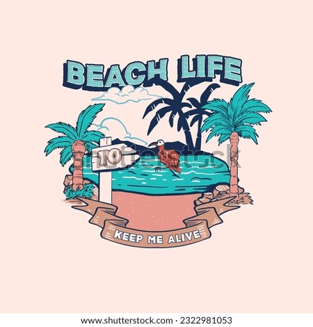 summer beach life hand drawn logo vector illustration great for tee shirt illustration