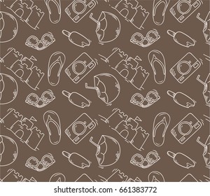 Summer and beach with line art doodle pattern