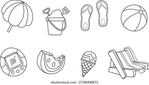 Summer Beach Line Art Icon Set