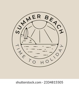 summer beach line art logo vector with emblem template illustration design with palm tree and sun burst icon design