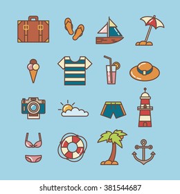 Summer beach line icons. Vector illustration