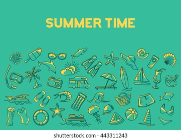 Summer Beach Line Objects Set Background