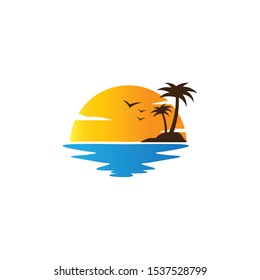 Summer beach logo.  Coconut tree, beach resort logo