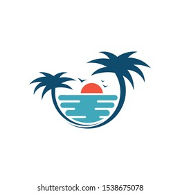 Summer beach logo.  Coconut tree, beach resort logo