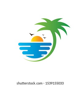 Summer beach logo.  Coconut tree, beach resort logo