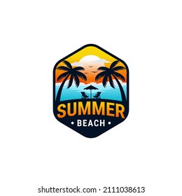 summer beach logo design template