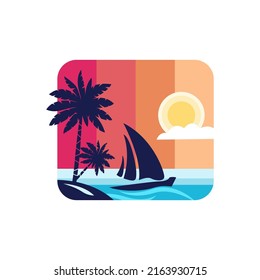 Summer beach logo design template
