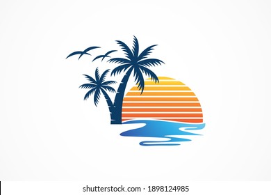 summer beach logo design vector
