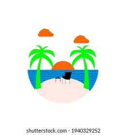 summer beach logo design vector illustration, perfect for making t-shirts and background designs, etc.