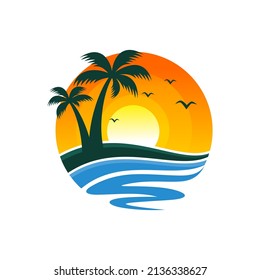 summer beach logo design vector template