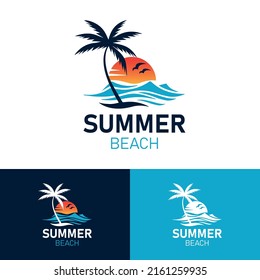 Summer beach logo design vector, Palm Tree logo