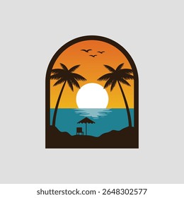Ilustración vectorial de diseño de logotipo de playa de verano