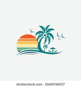 Summer beach logo design vector