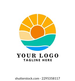 summer beach logo flat design in circle isolated by white background