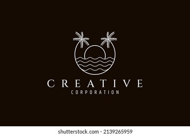 logotipo de playa de verano en estilo de diseño de arte en línea