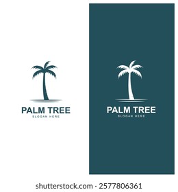 summer beach logo with palm tree and waves  paradise  template vector design