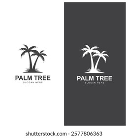 summer beach logo with palm tree and waves  paradise  template vector design