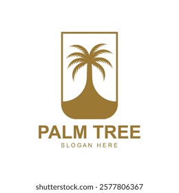 summer beach logo with palm tree and waves  paradise  template vector design