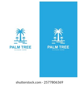 summer beach logo with palm tree and waves  paradise  template vector design