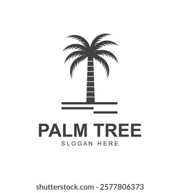 summer beach logo with palm tree and waves  paradise  template vector design