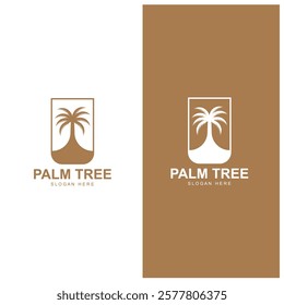 summer beach logo with palm tree and waves  paradise  template vector design