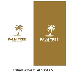 summer beach logo with palm tree and waves  paradise  template vector design