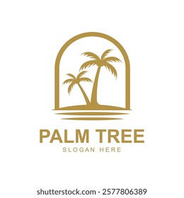 summer beach logo with palm tree and waves  paradise  template vector design