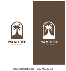 summer beach logo with palm tree and waves  paradise  template vector design