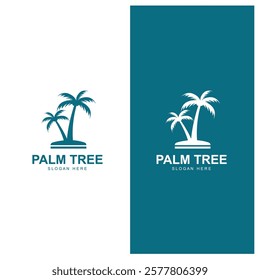 summer beach logo with palm tree and waves  paradise  template vector design