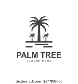 summer beach logo with palm tree and waves  paradise  template vector design