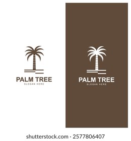 summer beach logo with palm tree and waves  paradise  template vector design