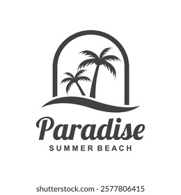 summer beach logo with palm tree and waves  paradise  template vector design