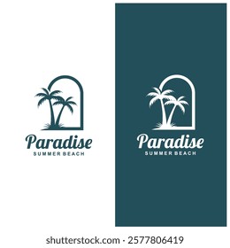 summer beach logo with palm tree and waves  paradise  template vector design