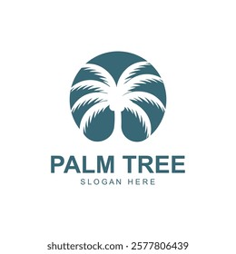 summer beach logo with palm tree and waves  paradise  template vector design