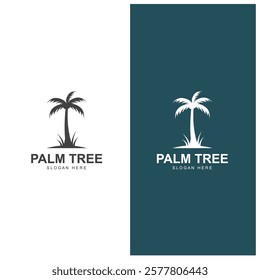 summer beach logo with palm tree and waves  paradise  template vector design