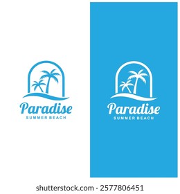 summer beach logo with palm tree and waves  paradise  template vector design