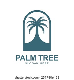 summer beach logo with palm tree and waves  paradise  template vector design