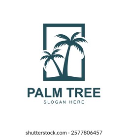 summer beach logo with palm tree and waves  paradise  template vector design