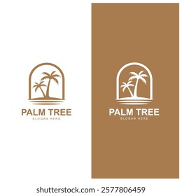 summer beach logo with palm tree and waves  paradise  template vector design