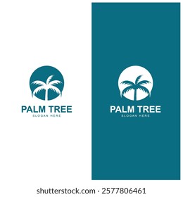 summer beach logo with palm tree and waves  paradise  template vector design