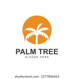 summer beach logo with palm tree and waves  paradise  template vector design