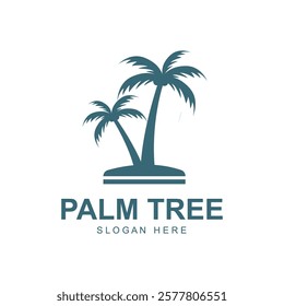 summer beach logo with palm tree and waves  paradise  template vector design