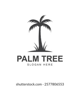 summer beach logo with palm tree and waves  paradise  template vector design