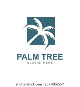 summer beach logo with palm tree and waves  paradise  template vector design